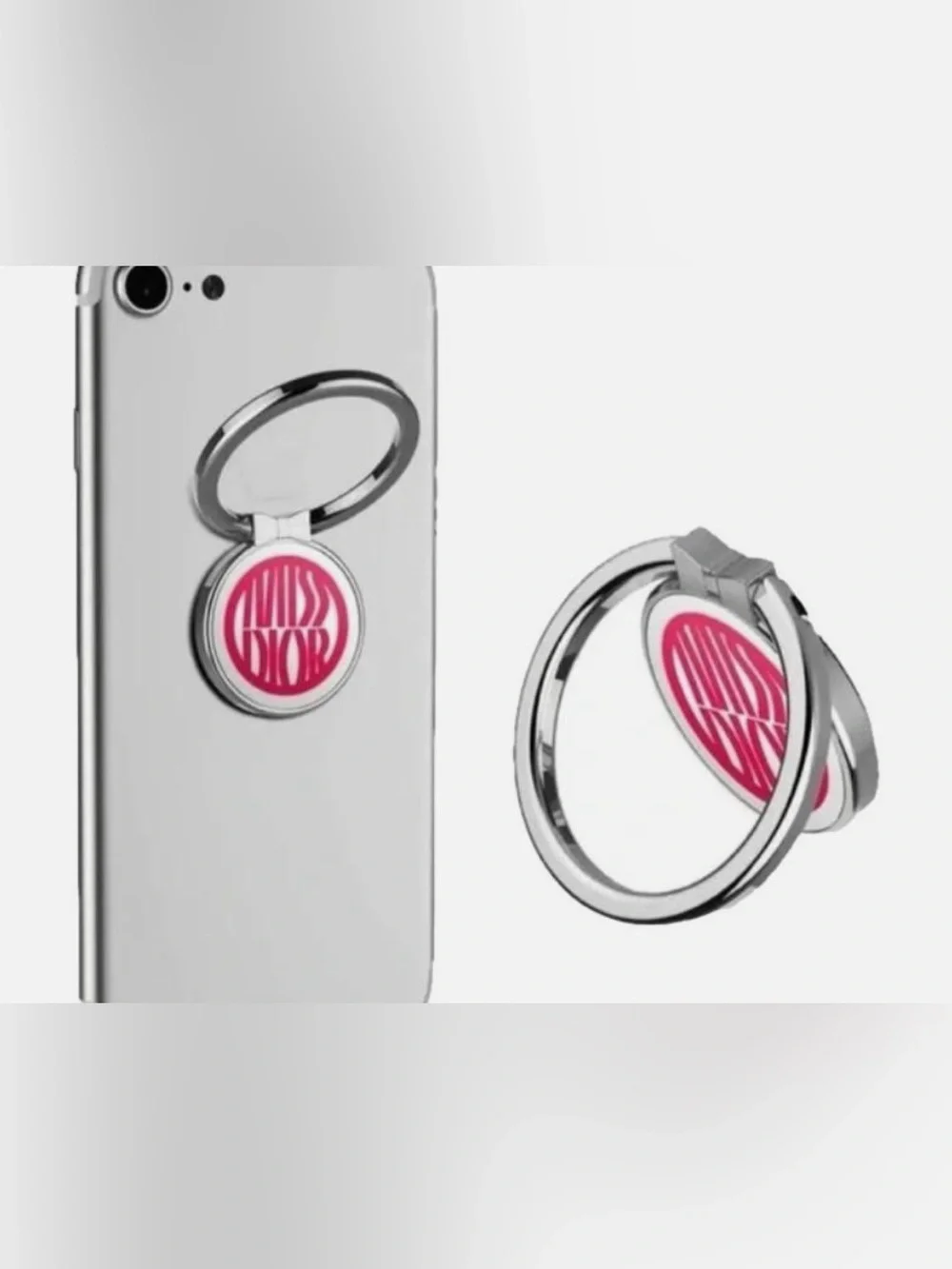 Dior Pink Logo Circular Phone Ring Holder with Silver-Tone Metal